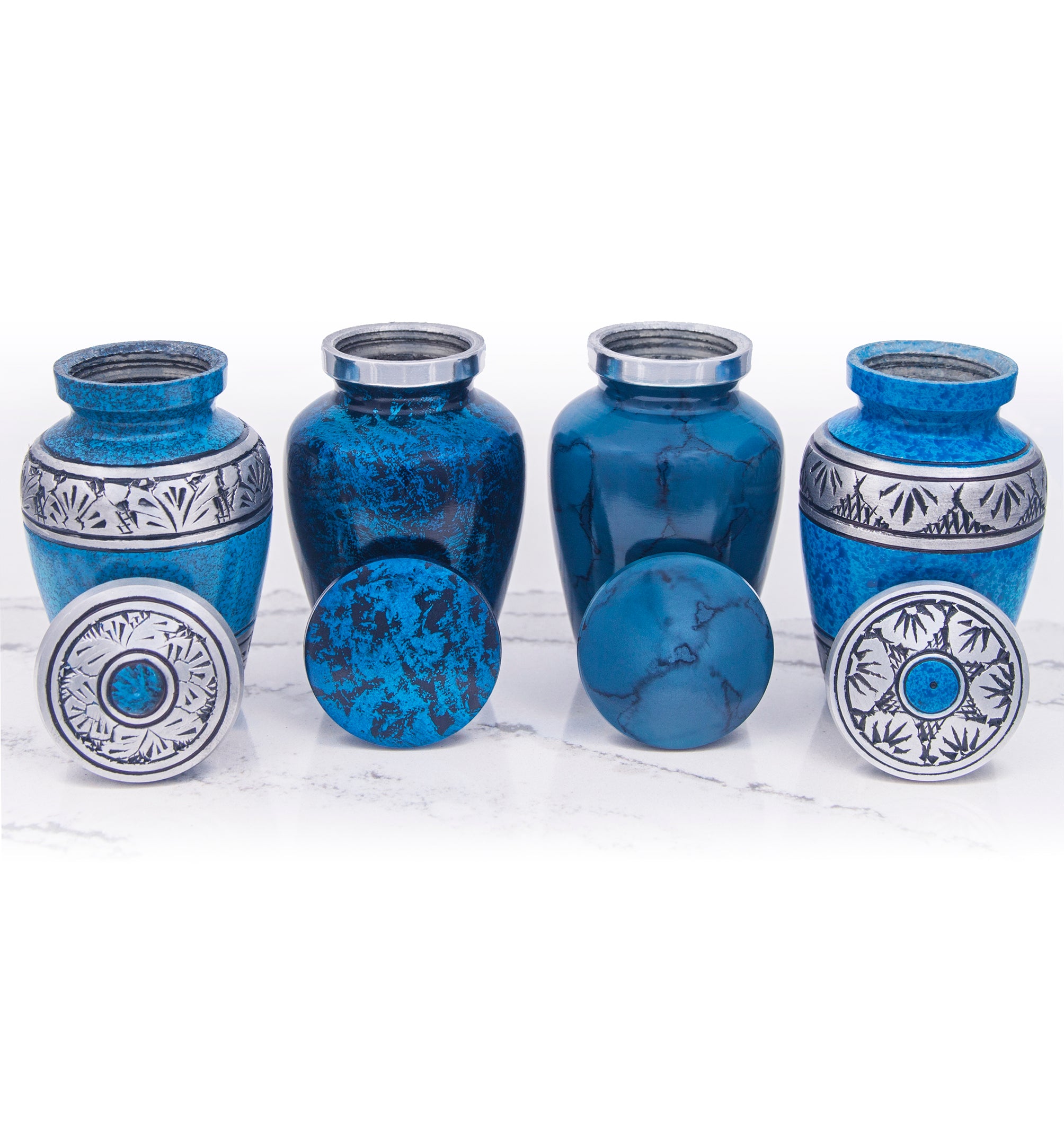 SMALL KEEPSAKE URN COLLECTION - 4 SHADES OF BLUE - SET OF 4